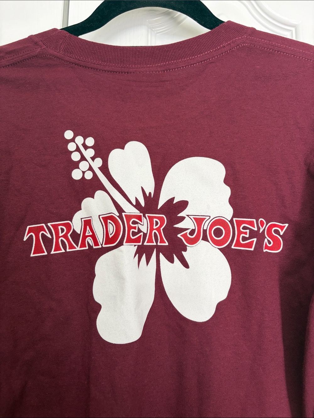 Trader Joe's Maroon Long Sleeve Tee with Tropical Hibiscus Flower Graphic S - Picture 5 of 5